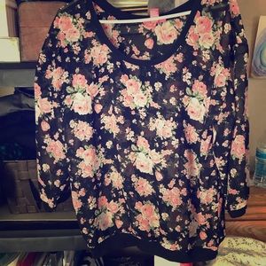 Pink and black floral sheer top